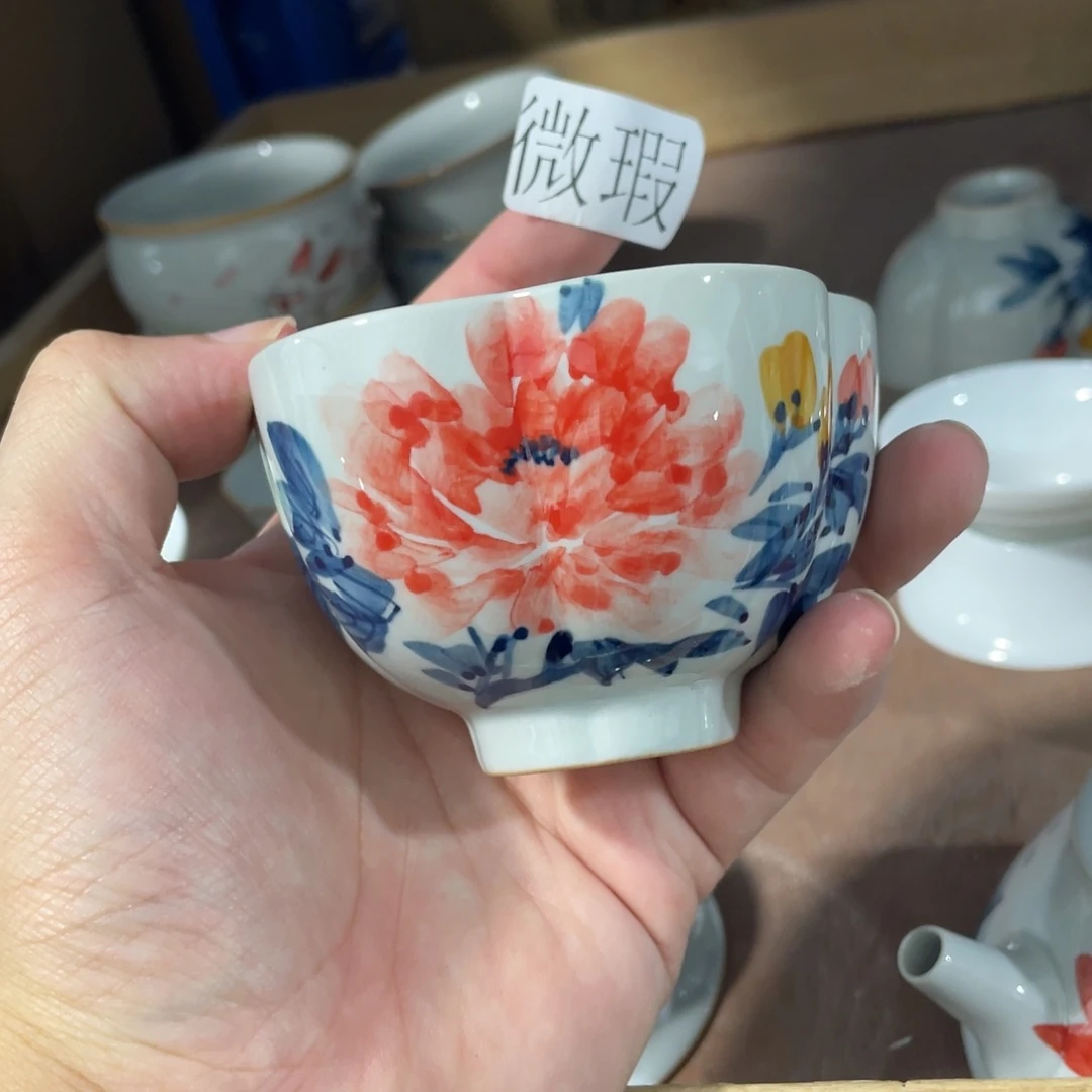 釉下手绘茶具微瑕