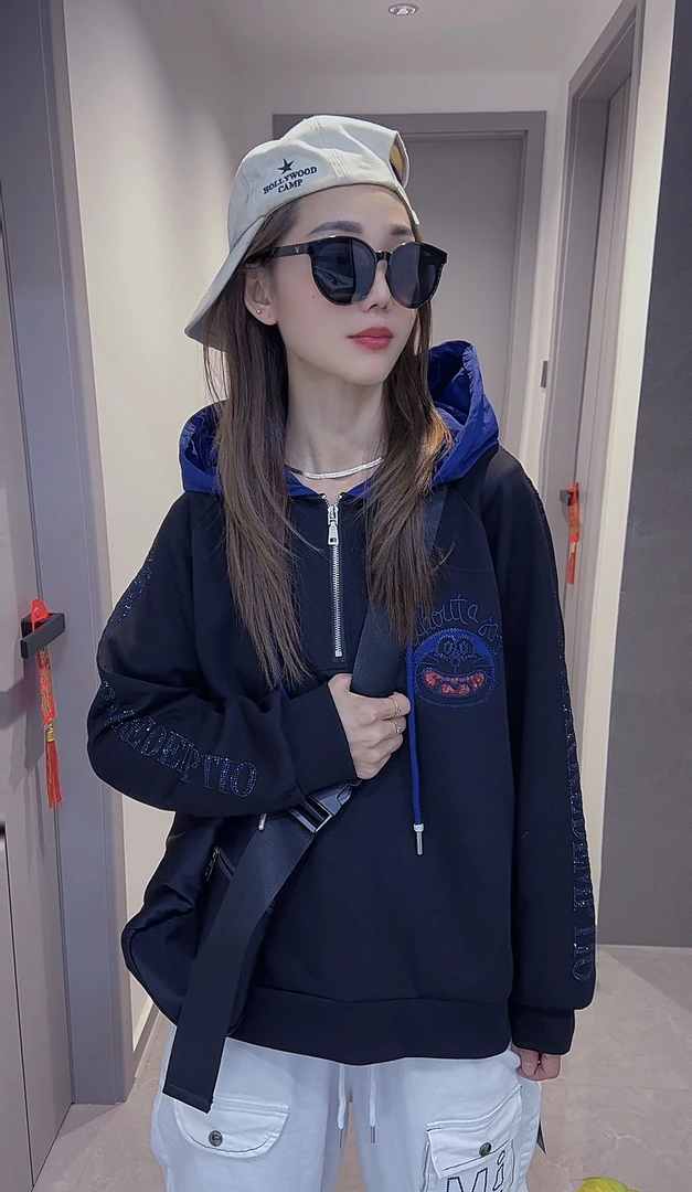 春装新品潮牌宽松型韩版运动连帽长袖卫衣烫钻字母亮片刺绣百搭衣