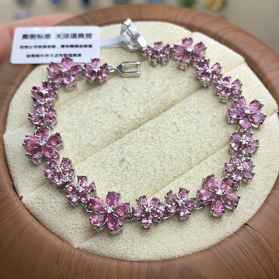 银S925镶嵌手链碧玺一物一证