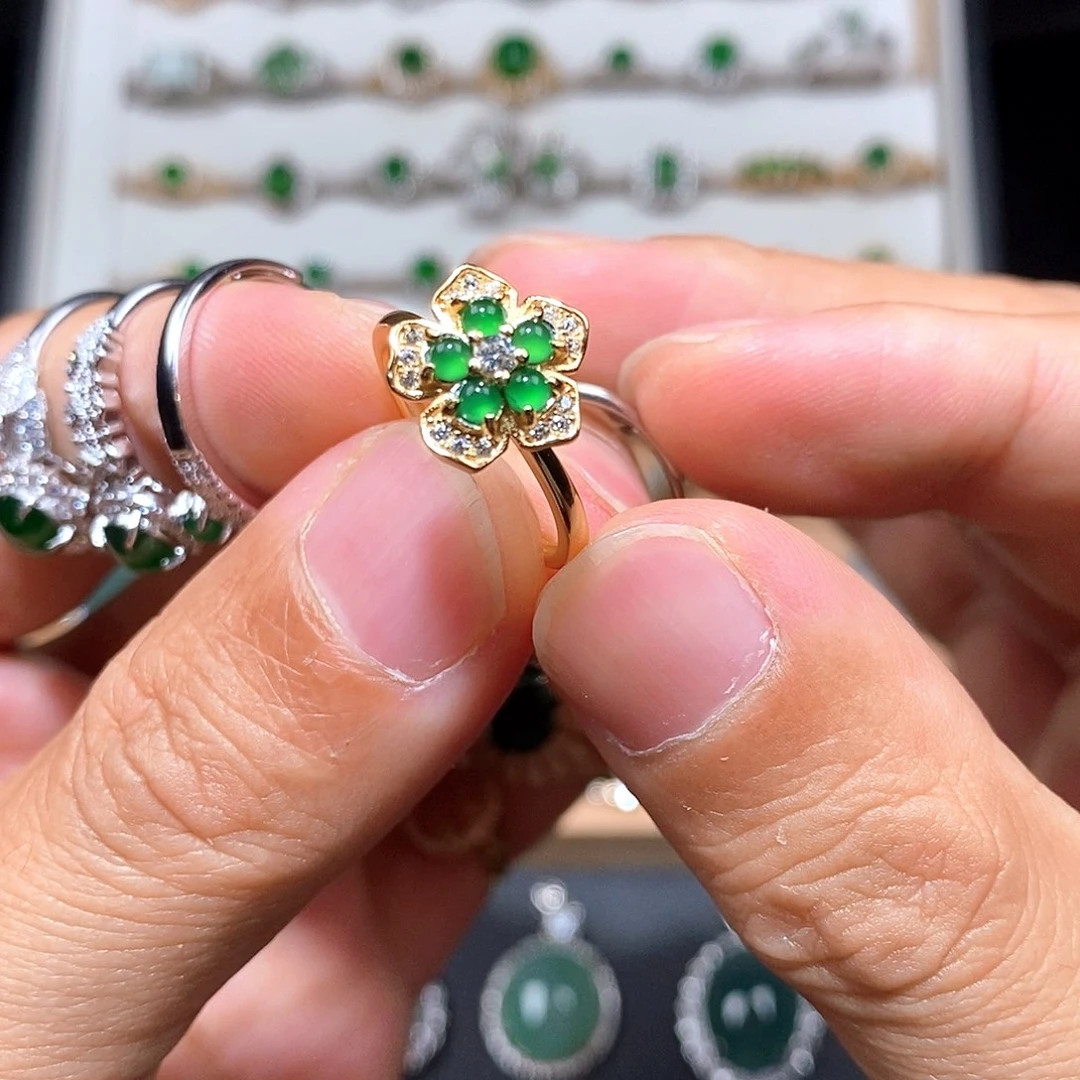 银S925镶嵌戒指翡翠戒指