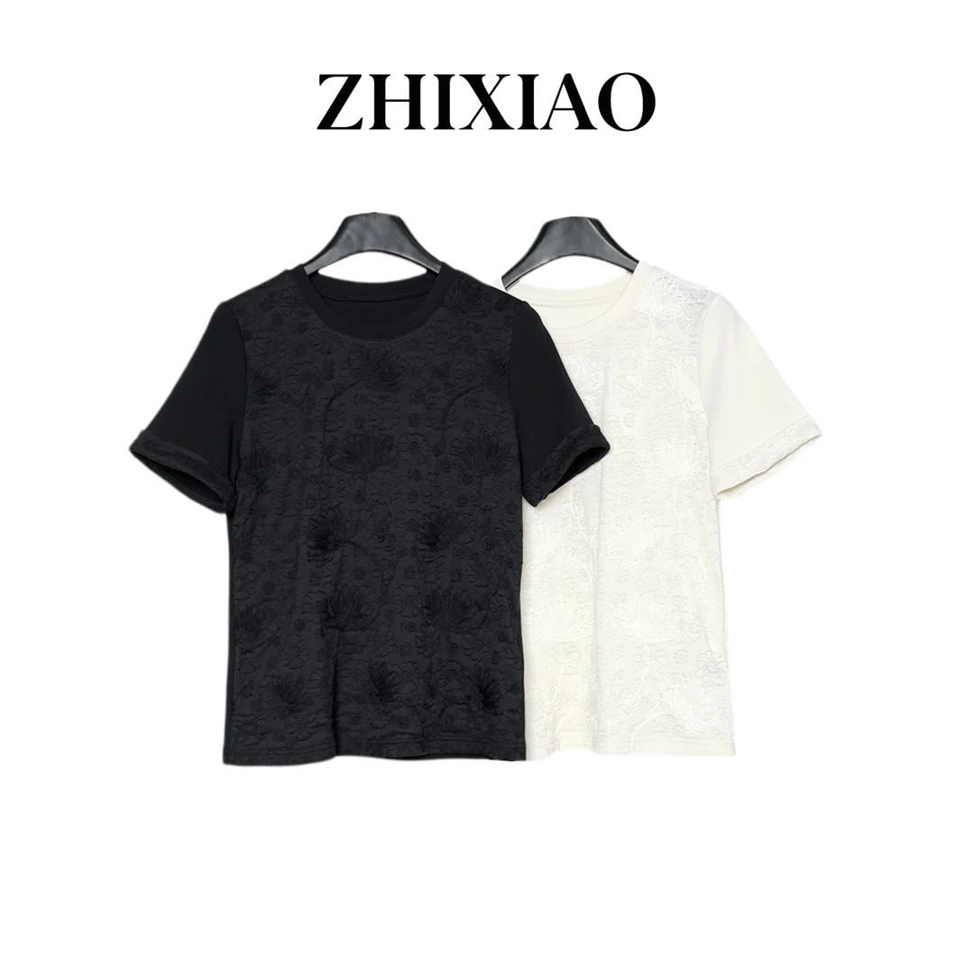 【ZHIXIAO】夏季新款：蕾丝圆领短袖89357