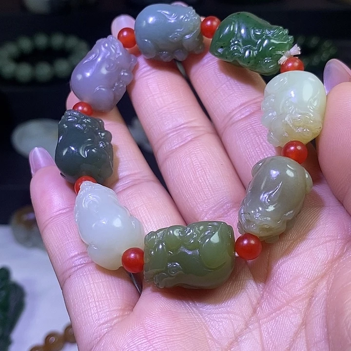 和田玉未镶嵌手链和田玉八色多宝貔貅手串