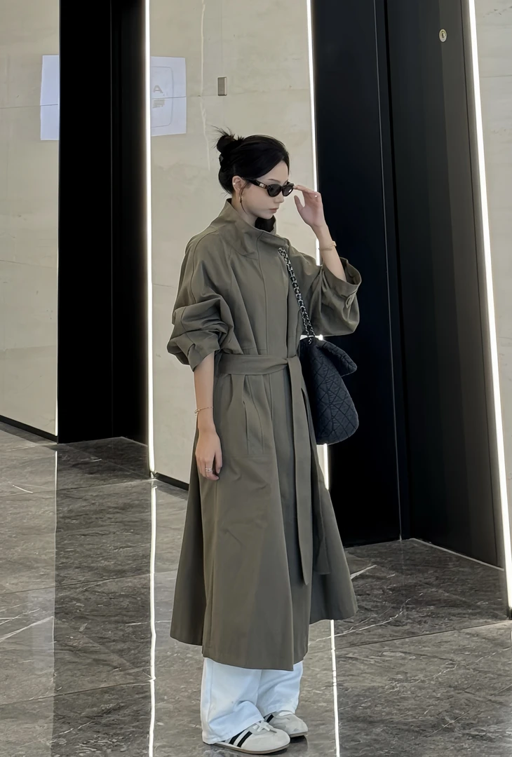 （茉莉伯爵）立领挺阔一粒扣长短款通勤显瘦氛围感立领风衣外套女