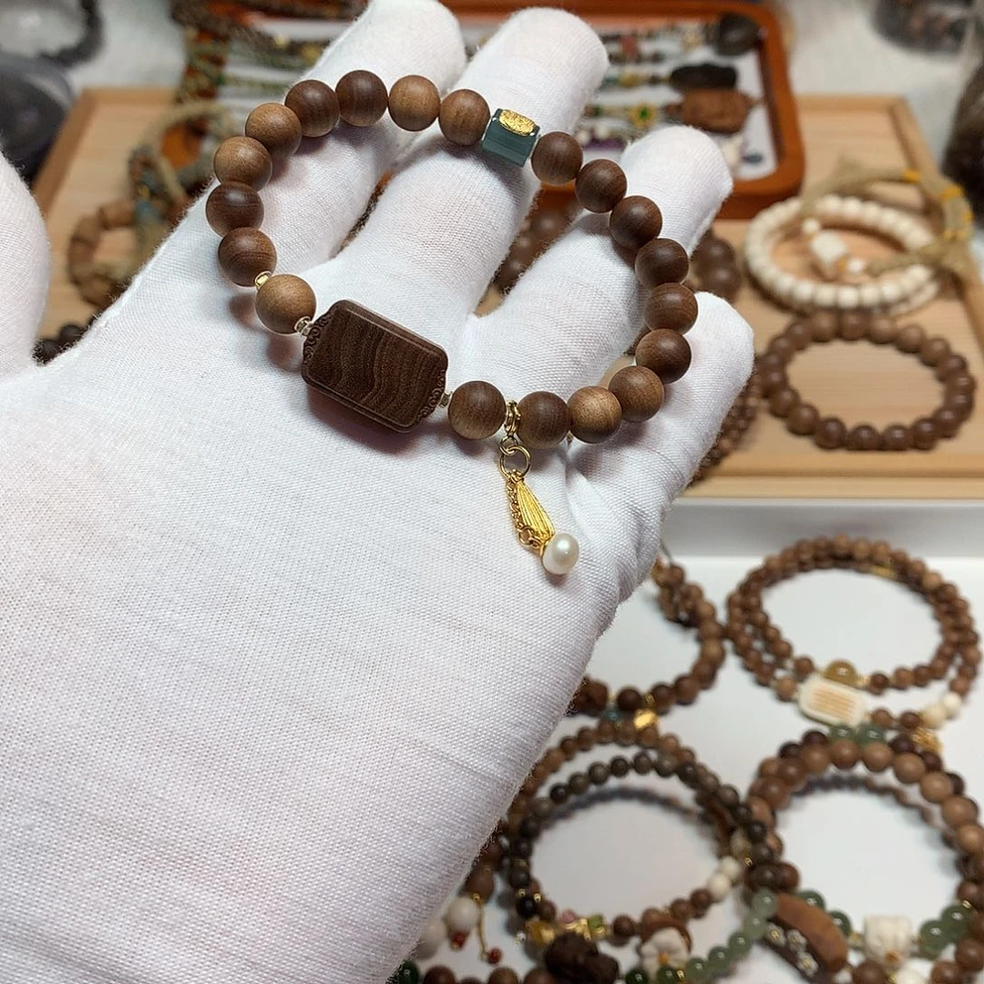 檀香木手串/手链印度迈索尔老山檀香老料黑肉横纹无事牌单圈卡8