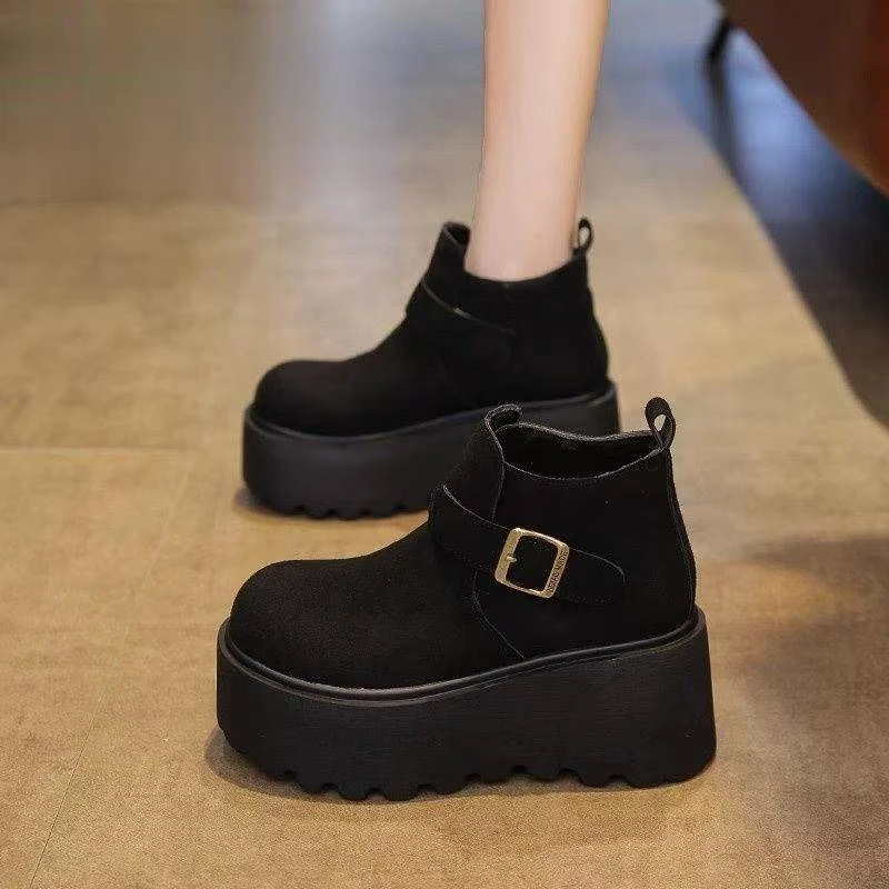 F62纯色圆头增高雪地靴休闲风学院风棉鞋冬季