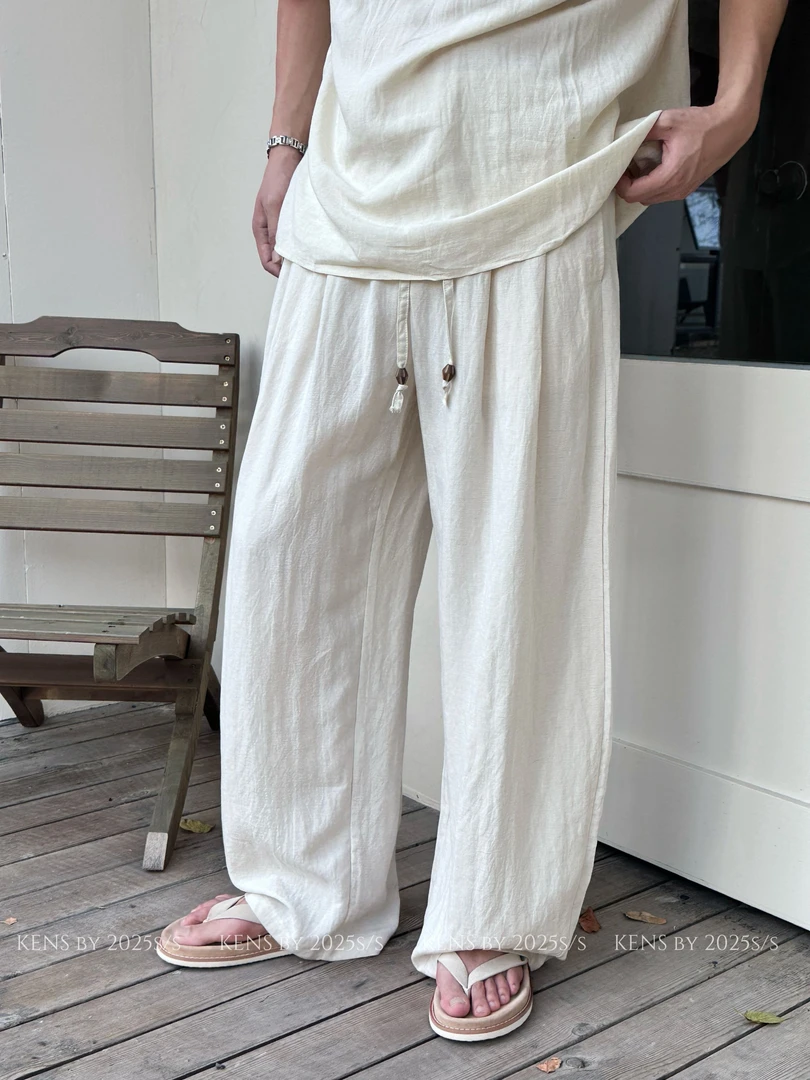 KENS/【莱赛尔天丝亚麻】夏季轻薄透气舒适直筒休闲老钱新贵感长裤