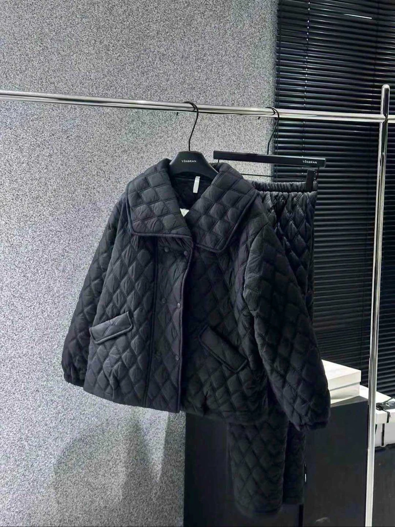 YR 方领双排扣轻薄夹棉加绒外穿家居服套装