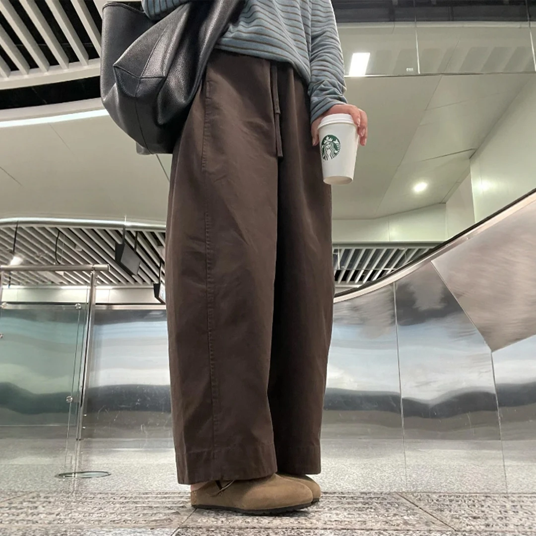 美拉德风咖色弯刀阔腿裤女秋冬大码胖mm遮胯显瘦梨形身材休闲裤子