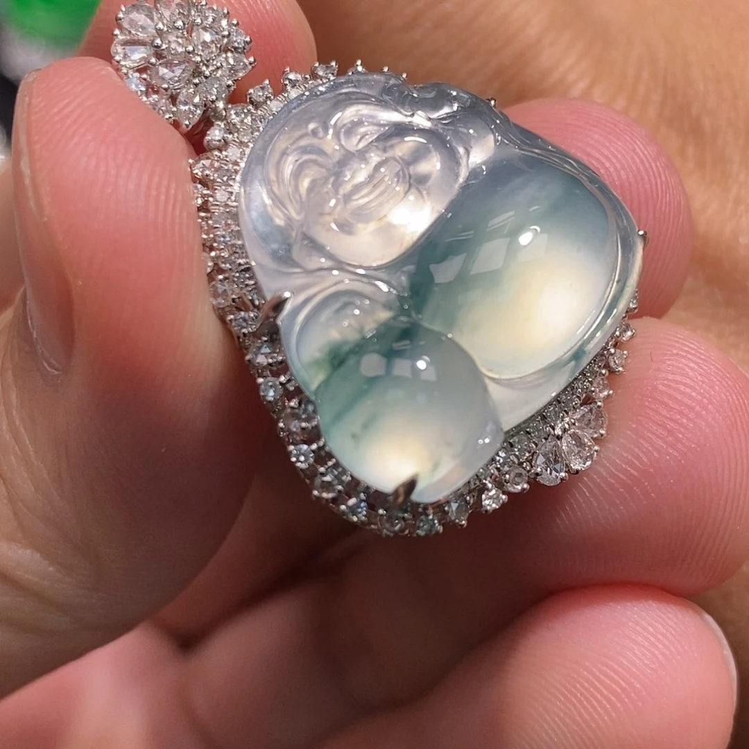 翡翠18K金镶嵌吊坠(不含链)