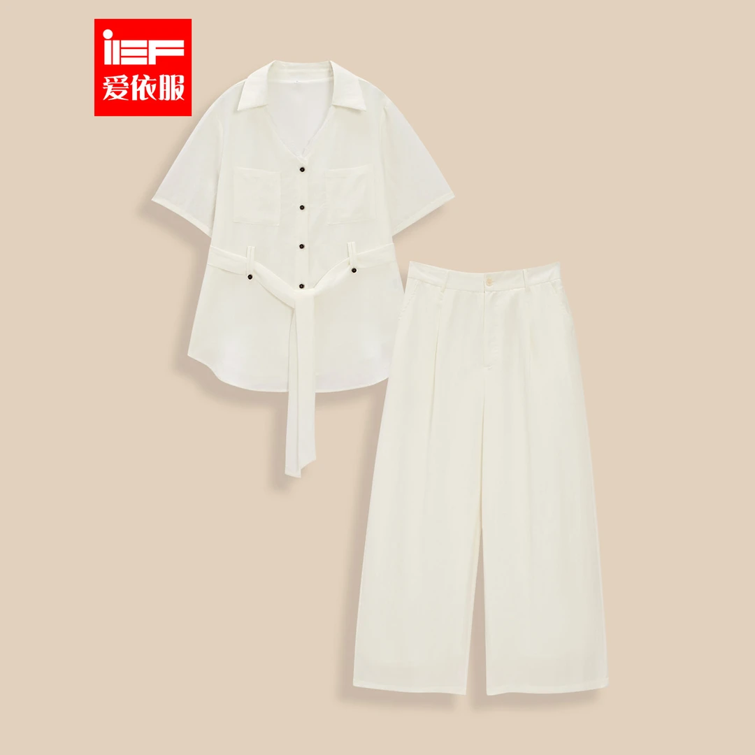IEF/爱依服【大码女装】2025夏季新款文艺知性气质通勤风上下套裤