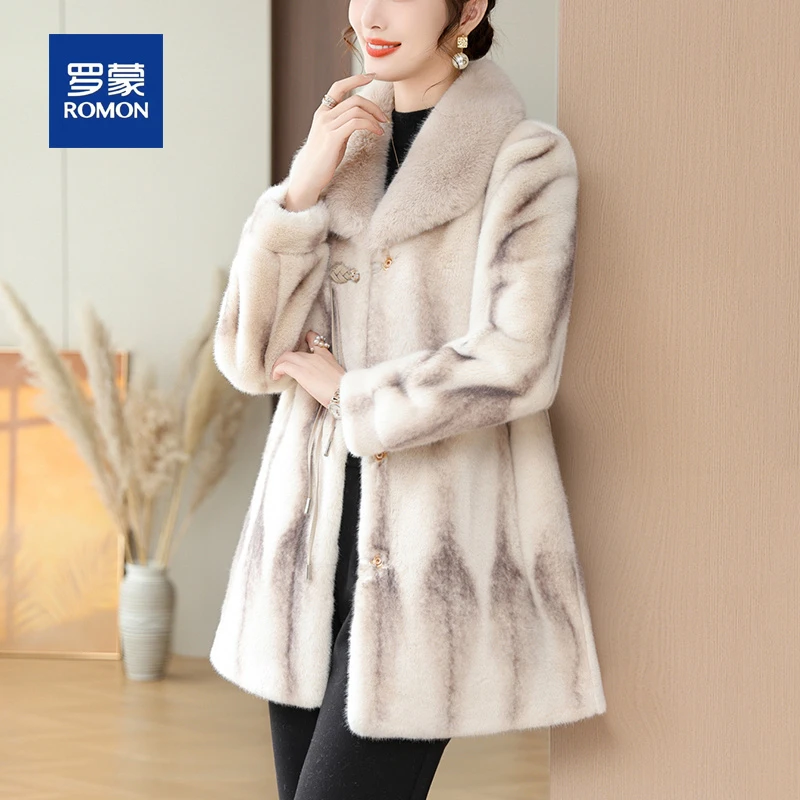 罗蒙气质妈妈冬装水貂绒外套女洋气中长款加厚保暖中老年人上衣服