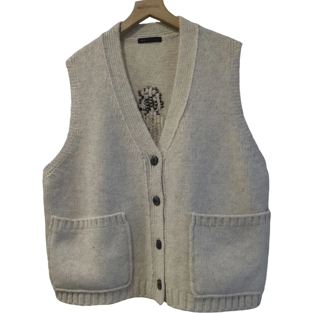 韩国羊羔毛针织厚杯女孩图案马甲