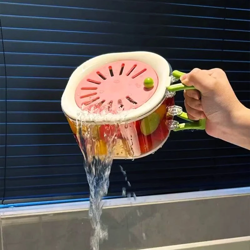 多功能沥水篮家用冰箱收纳盒洗水果洗菜篮加厚脱水滤水带盖保鲜盒