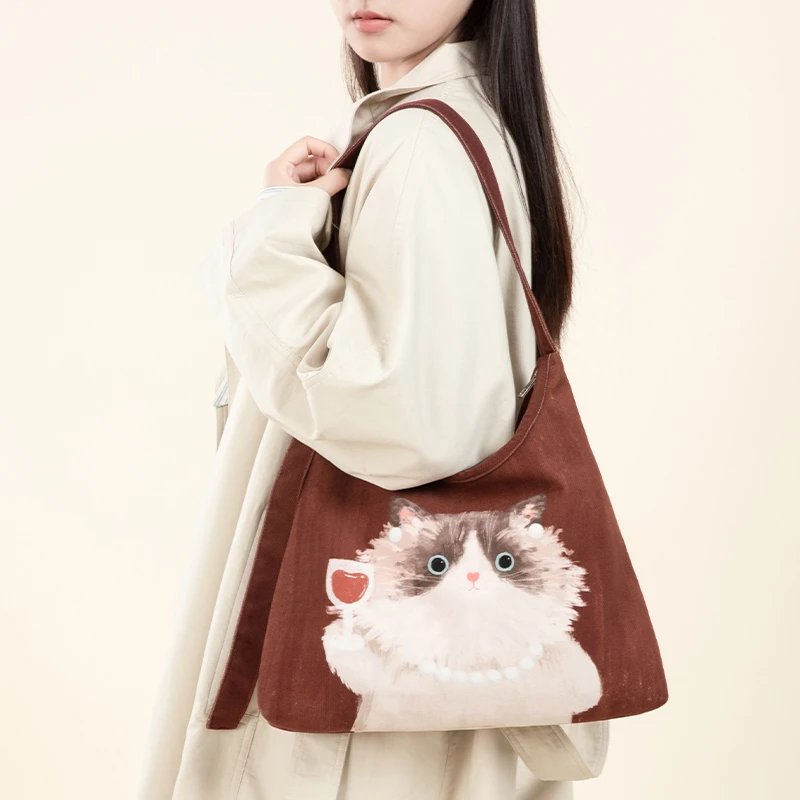 弘娜x一点心意 原创百搭珍珠猫手提托特包休闲斜挎包通勤女包AI