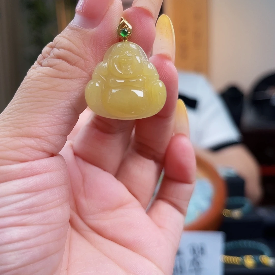 翡翠18K金镶嵌吊坠(不含链)缅料A货 中地大质检发货