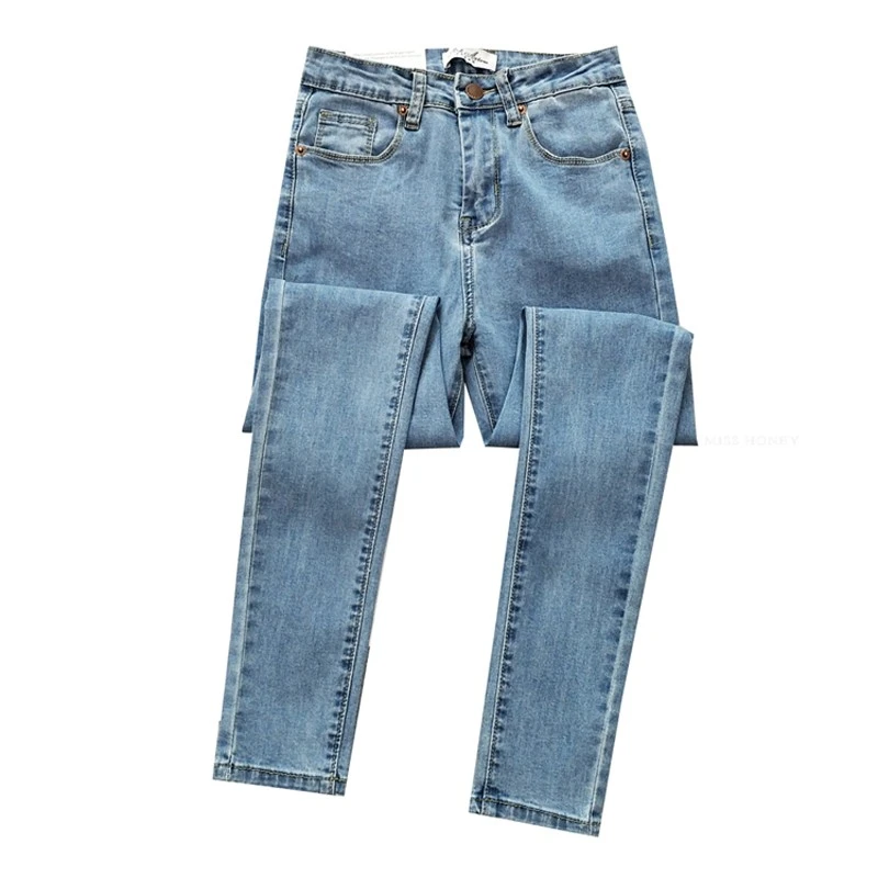 专柜修身高腰超弹力提臀牛仔裤女显瘦包臀紧身九黑色窄版牛仔裤