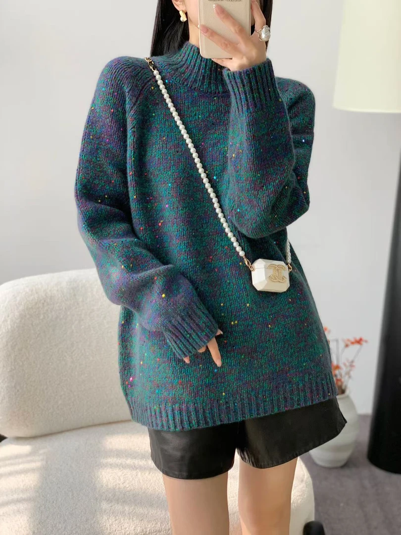 马鞍肩银标“定制康赛尼全7164纱线~LP花纱圆领毛衣