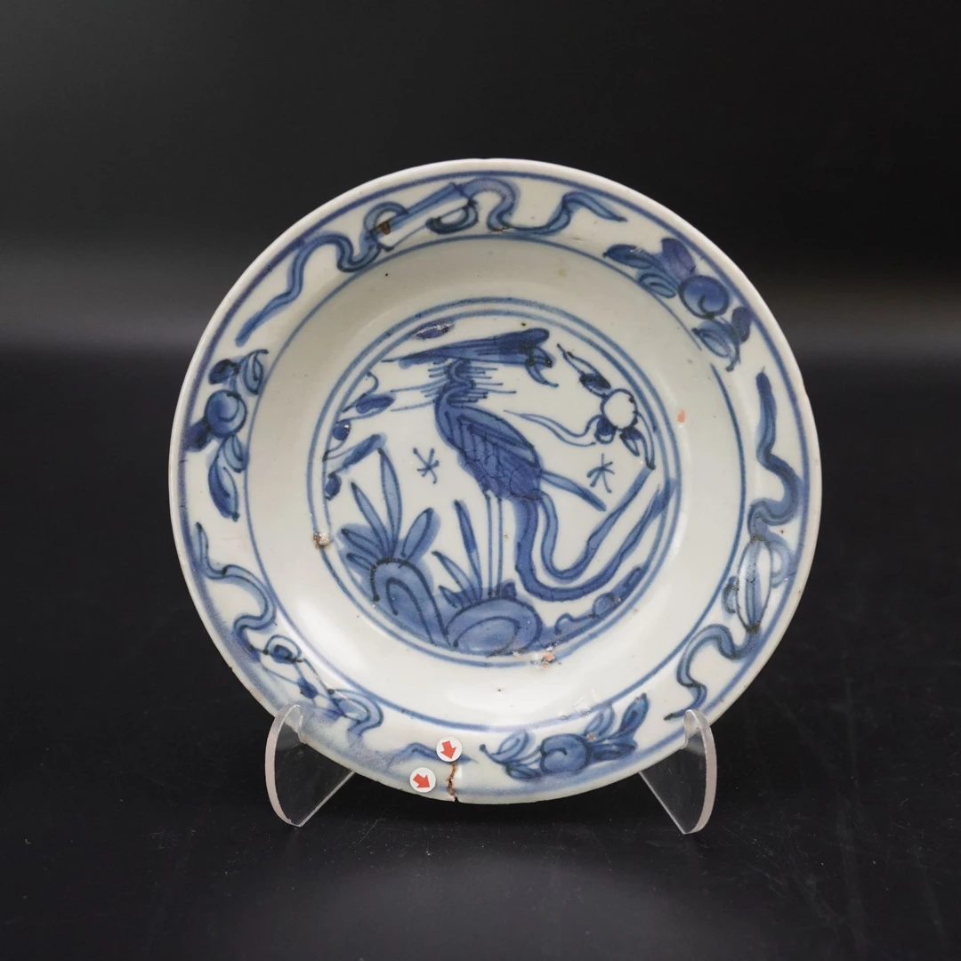 Lot.25091326明万历凤凰朝阳图青花盘 直径：约15.1cm