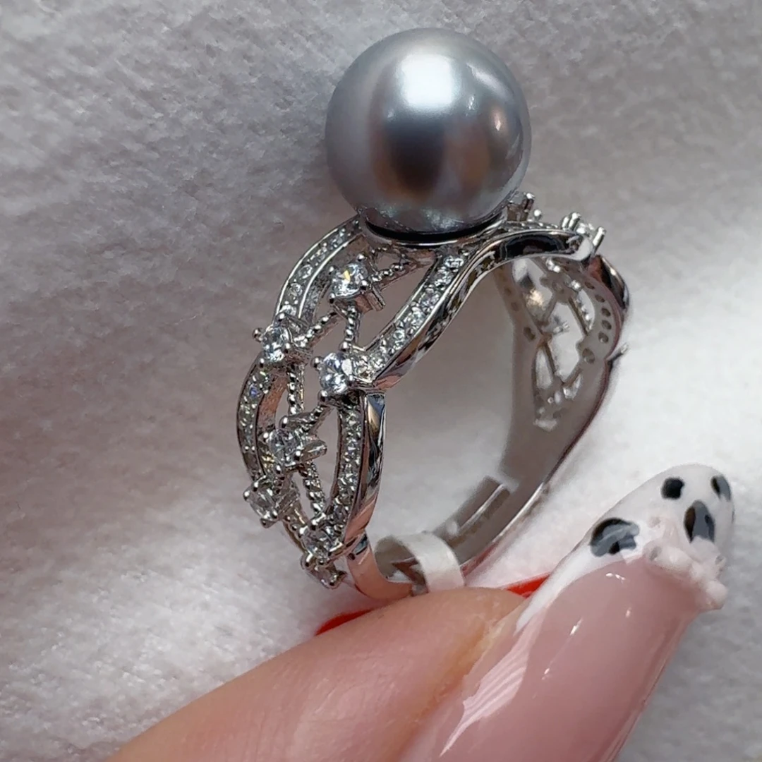 海水珍珠戒指银S925镶嵌@@hj218