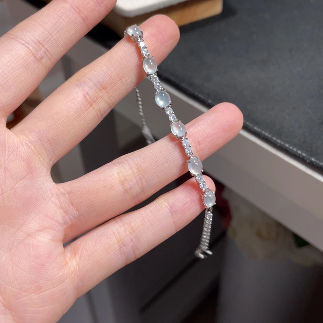 翡翠手链银S925镶嵌7369