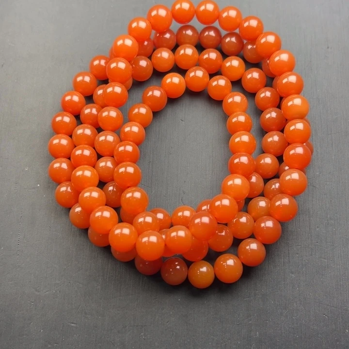 石英质玉（黄龙玉）未镶嵌缅红冰红卡9珠链108颗