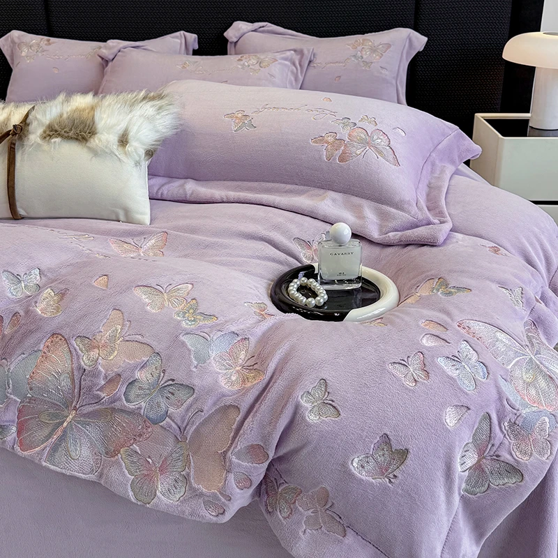 水星家纺 内购会冬季加厚全消光牛奶绒四件套保暖耐磨床上用品