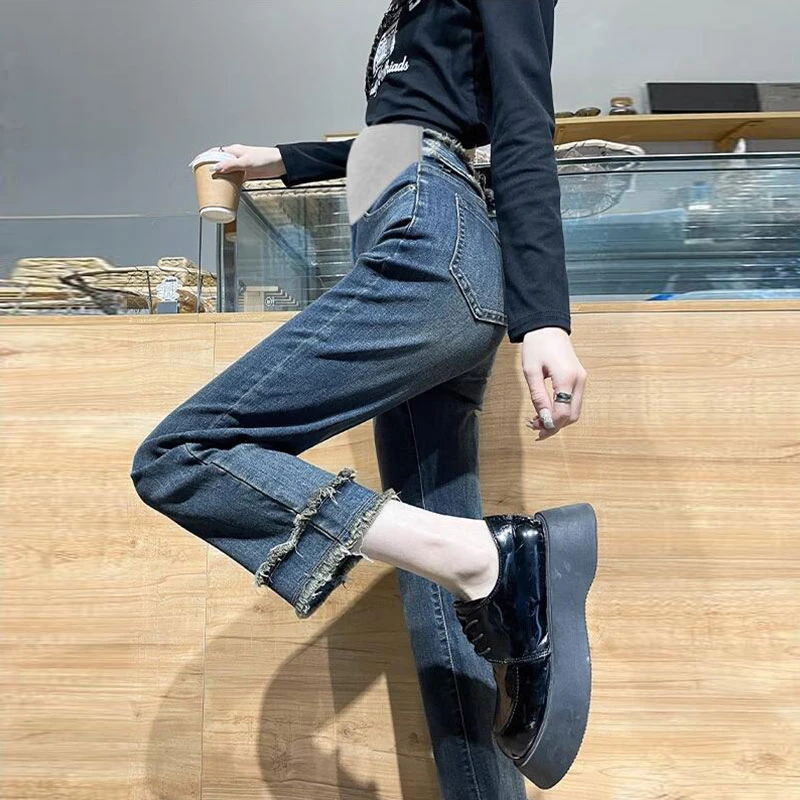 X3951#1.11 孕妇牛仔裤春秋款宽松大码直筒打底烟管九分裤子秋装