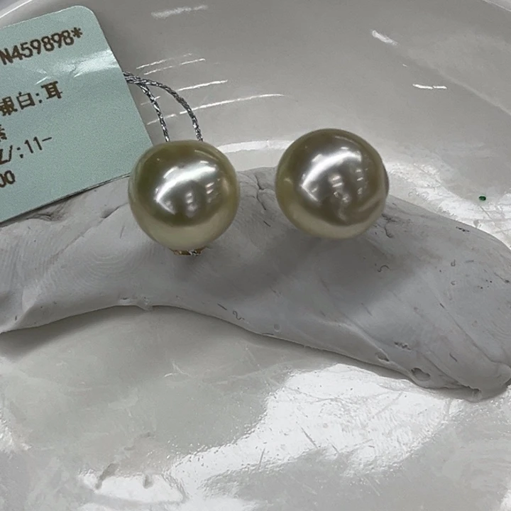 银S925镶嵌耳饰海水珍珠11-12mm