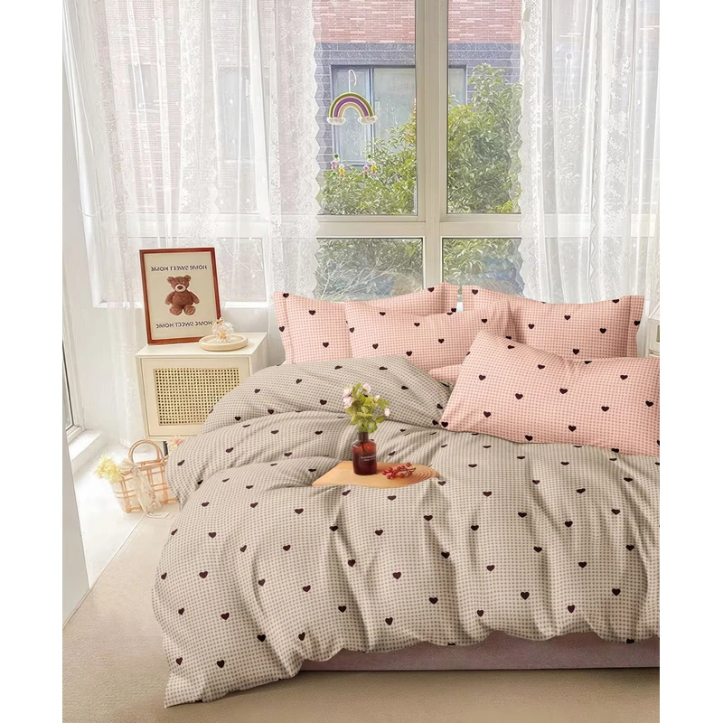 (格子爱心被套)1.5米*2.3米被套舒适柔软云朵棉加密小斜纹