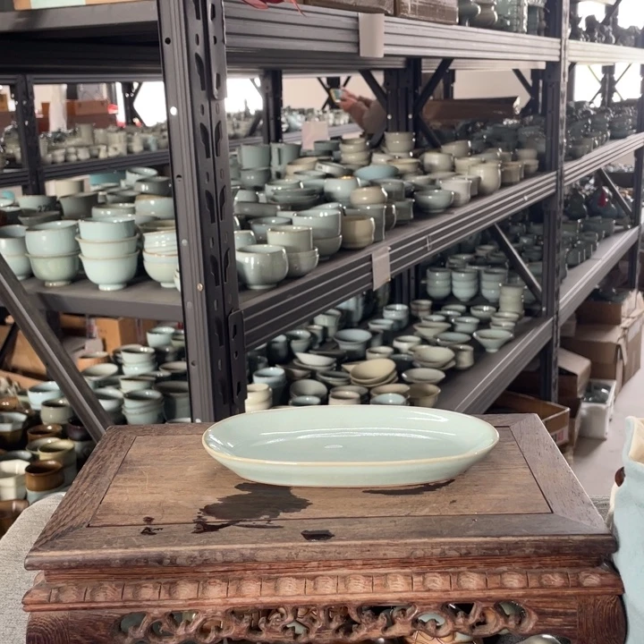 摆件天青釉毛巾盘。。