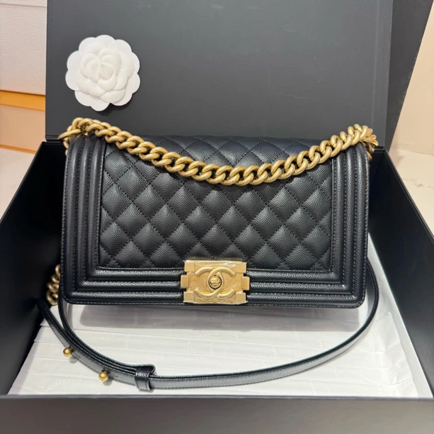 99新 Chanel/香奈儿 黑金leboy中 22年芯片款 链条菱格斜挎包