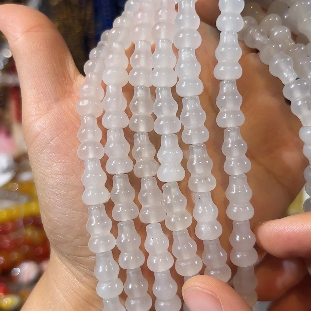 玛瑙/玉髓银S925镀金镶嵌珠宝半成品白玉葫芦一条
