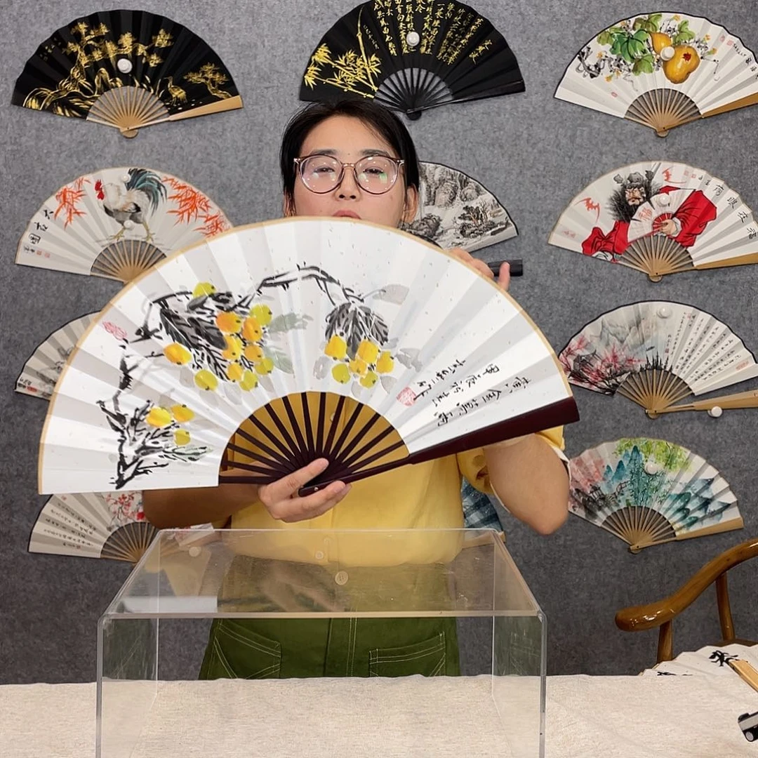 国画10寸-仿乌木福利折扇（默认粘好）