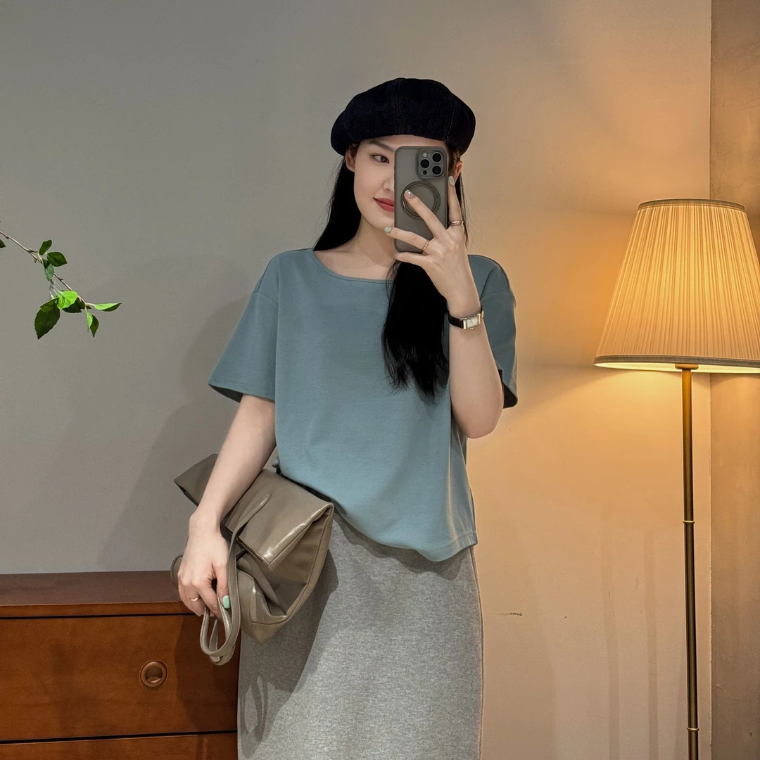【蝴蝶背】韩版2025新款显瘦百搭纯色设计感宽松T恤女M25216313