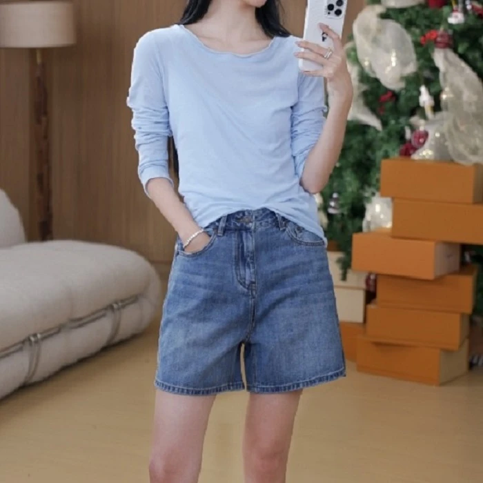 MN【慵懒夏日】全棉蓝色修身T恤 SZ2128