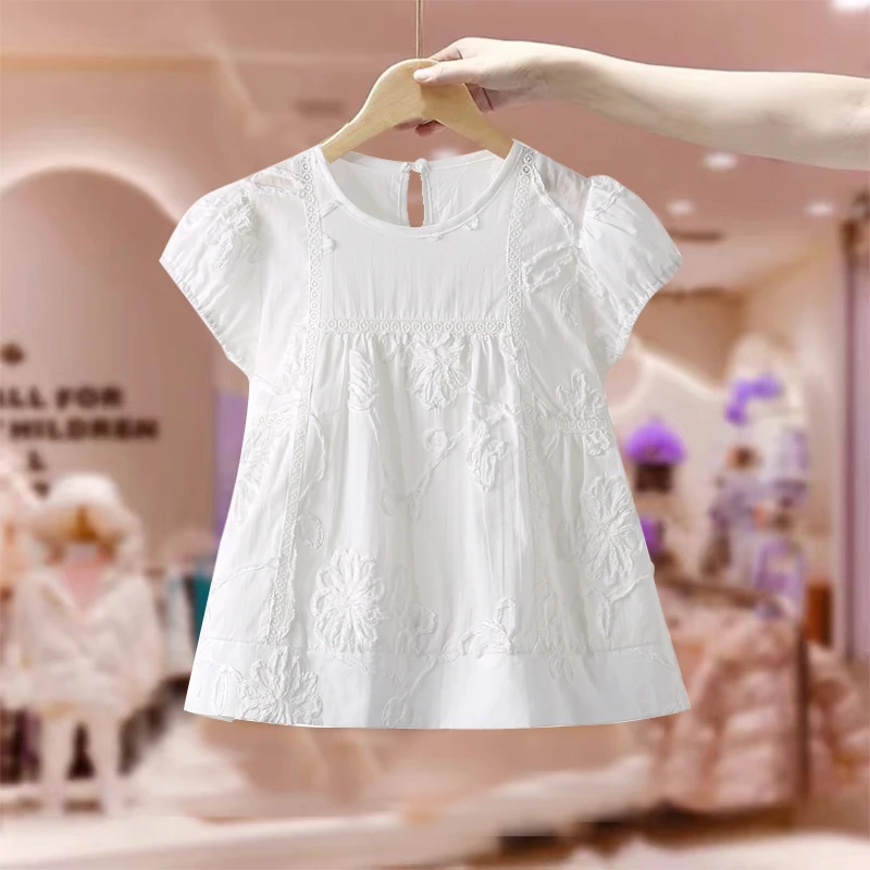 女童夏季短袖t恤儿童韩版宽松梭织T恤女孩洋气棉质夏装半袖上衣夏