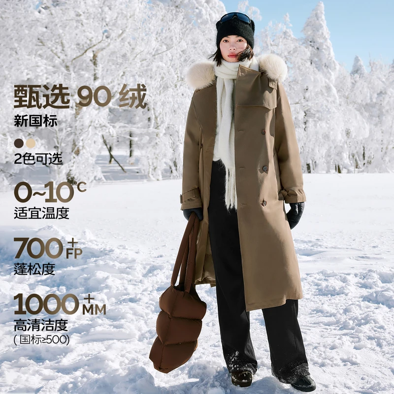 伊芙丽冬季轻奢感风衣式羽绒服女防寒狐狸毛领鸭绒外套1EC980911