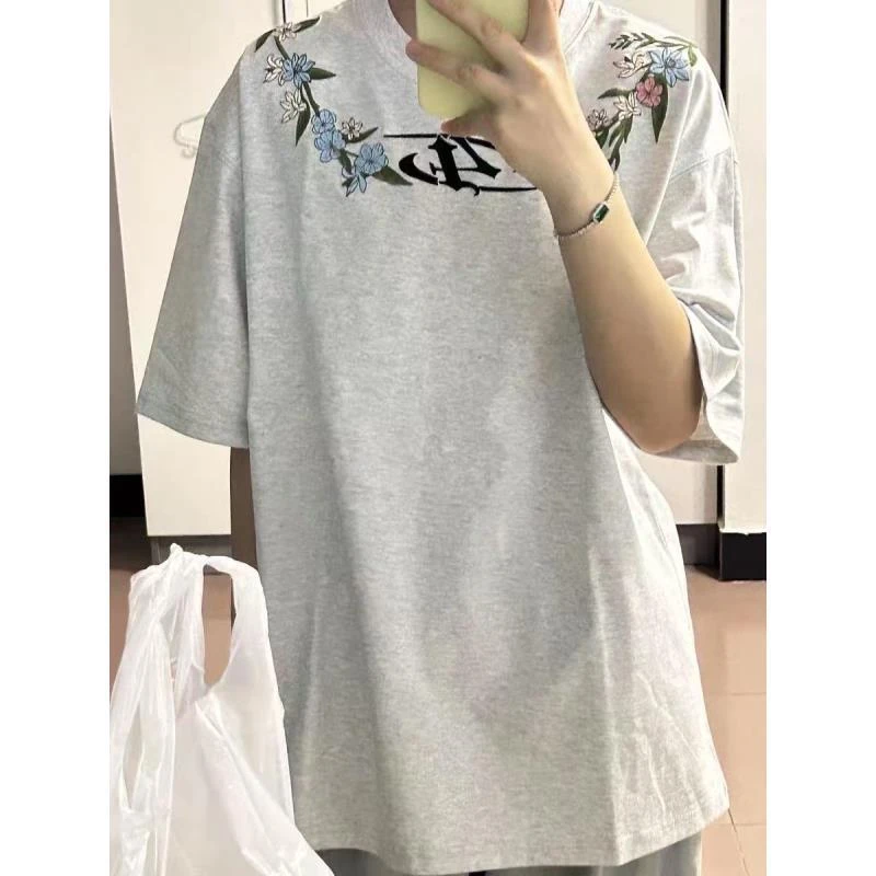 0097！正！随意对比！40家！新中式花环刺绣冰感短袖男女同款T恤