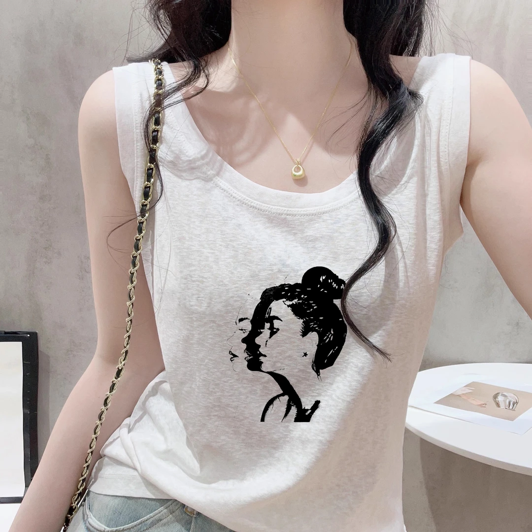 雪花棉背心女2025夏字母印花宽松遮肉U领显瘦内搭吊带上衣打底衫