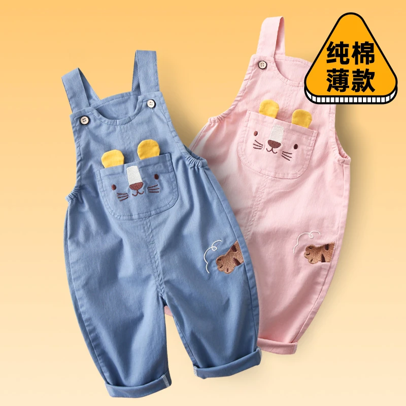 宝宝背带裤春夏款按扣开裆男女童新款薄款一岁儿童幼儿婴儿裤子