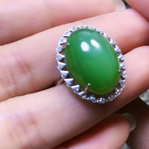 和田玉戒指银S925镶嵌