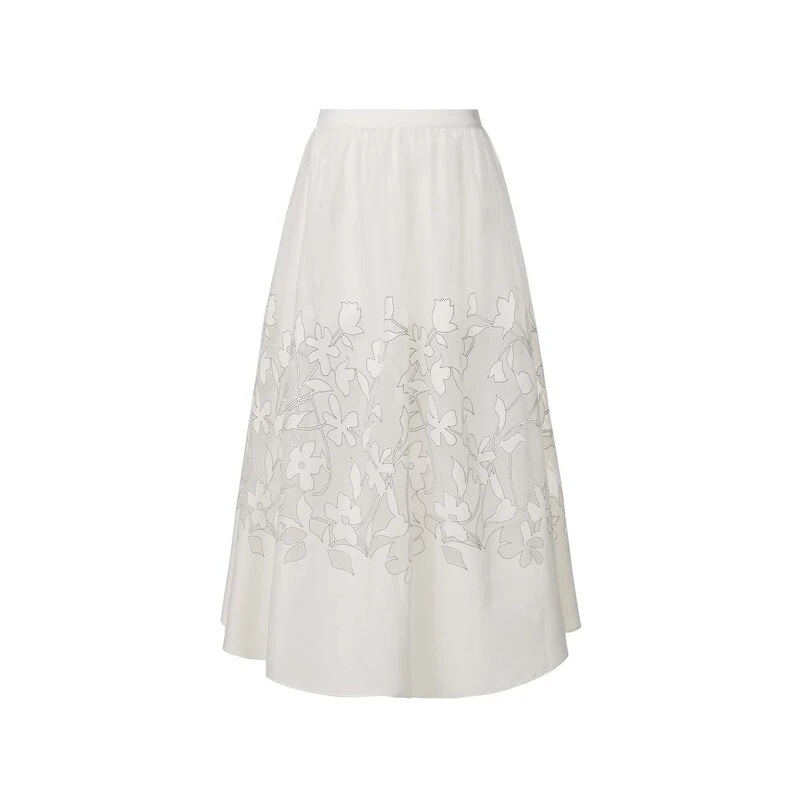 圣迪奥蕾丝白色时尚百搭重工优雅百褶绣花半身裙S24281142