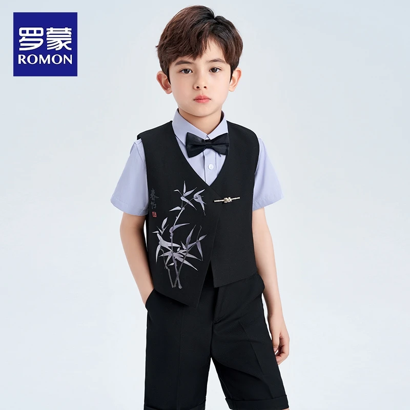 罗蒙儿童西装套装男童花童礼服主持人钢琴演出服夏季男孩西服英伦