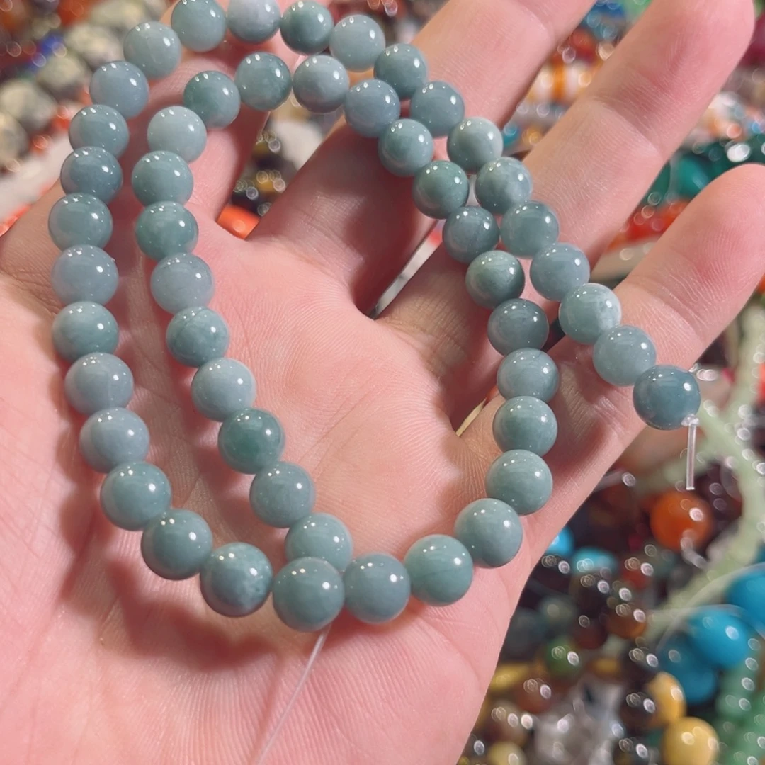 玛瑙/玉髓合金珠宝半成品蓝翡翠一条8mm