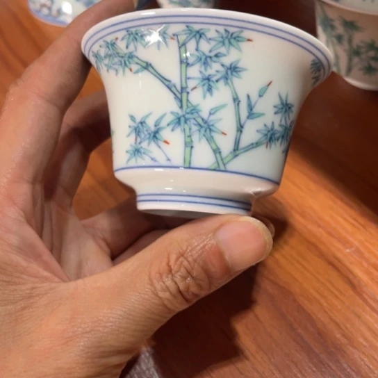 杯斗彩竹子茶杯景德镇手工手绘茶具