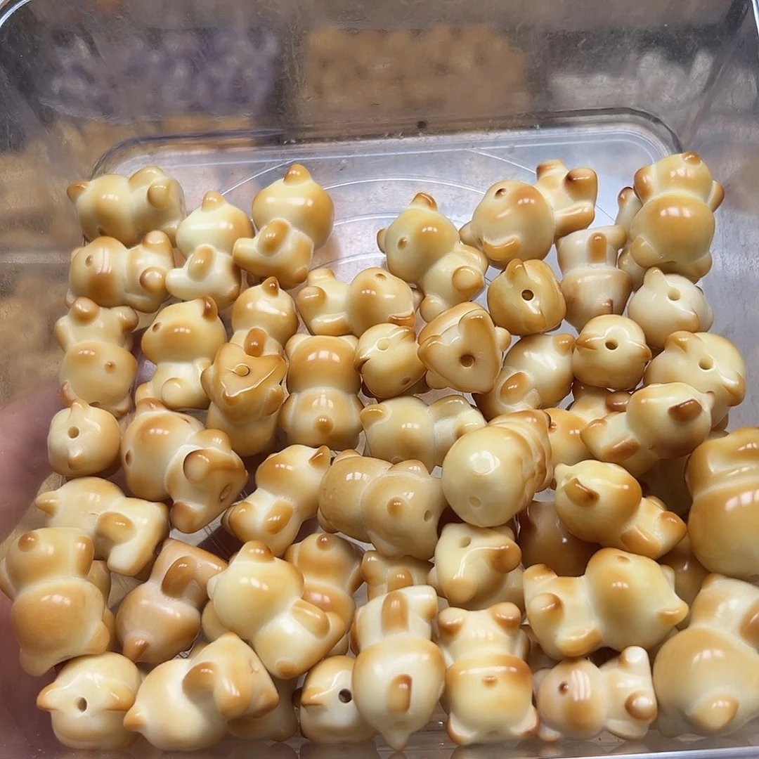 菩提根/象牙果手串瑕疵炭烤奶油小熊10颗有裂
