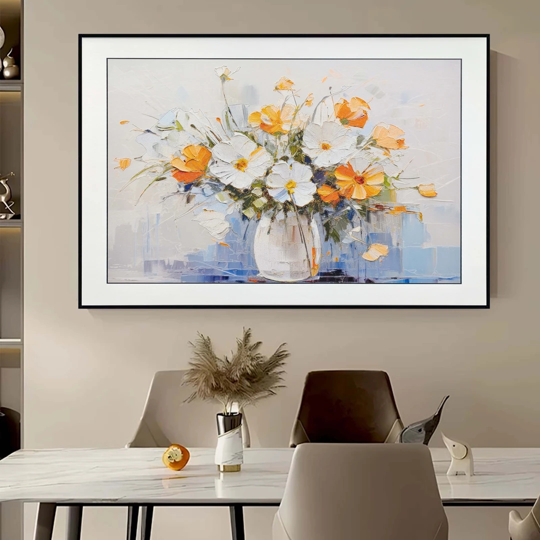 D9花瓶横版皮革微雕手工鎏金肌理餐厅客厅玄关过道卧室挂画70*90