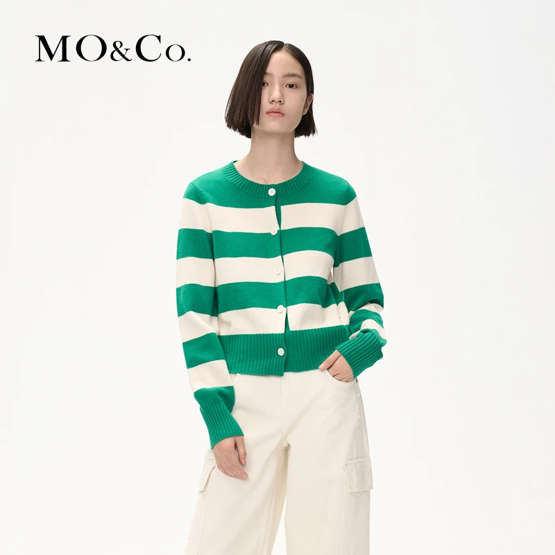 【诗语专属】【绵羊毛×山羊绒】MOCO冬短款条纹针织衫开衫MBC4CAR007