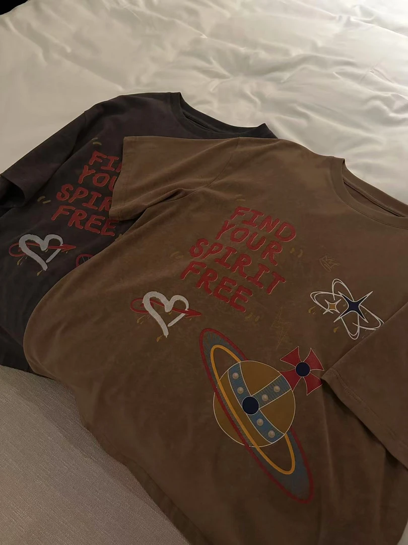 温柔瑶-南油T#“快乐星球”多巴胺土星印花圆领短袖#167