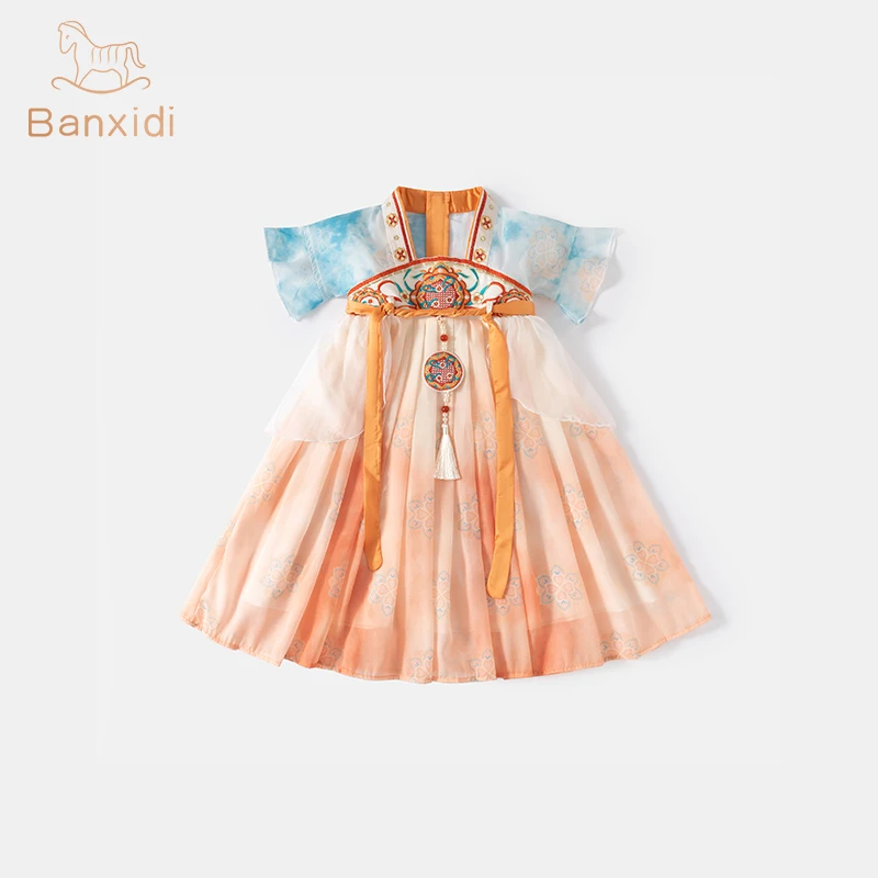 班喜迪汉服女童连衣裙夏装儿童公主裙子宝宝周岁礼服夏季国风唐装